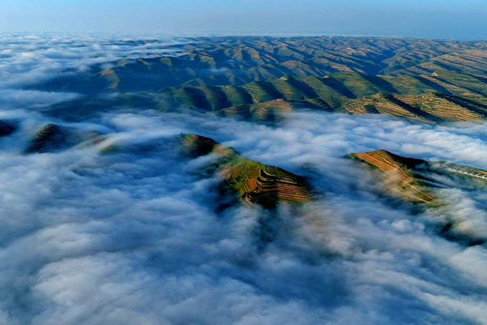 蘭州遠郊山區(qū)夏日云海如輕紗曼舞